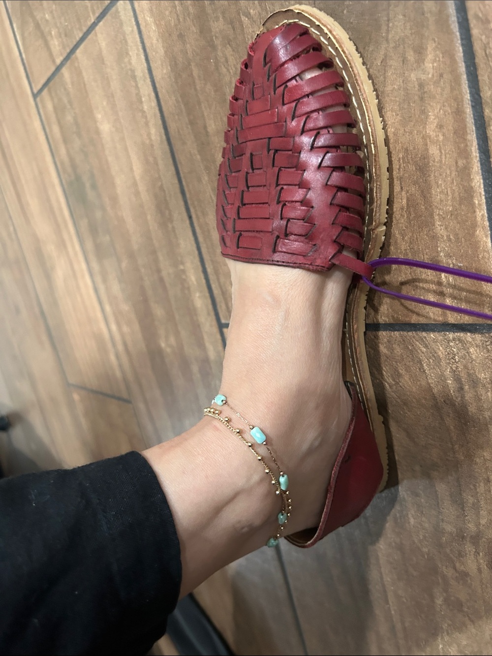 Woven Leather Slingback Sandals - Burgundy